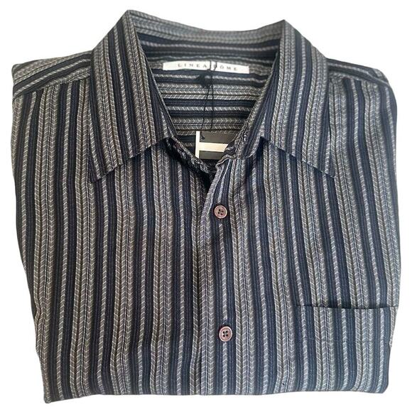 Linea Dome XL Men's Striped Short Sleeve Button-Up Shirt Multicolor Point Collar - Picture 2 of 14